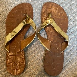 Tory Burch Gold Flip Flops size 6
